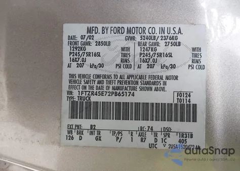 2002 Ford Ranger Edge/Xlt z USA, uszkodzony, nr VIN 1FTZR45E72PB65174